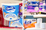 collage image of charmin, cottonelle, and scott toilet paper