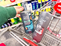 hand holding dove men body wash in cvs
