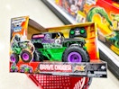 monster jam grave digger rc sitting on a target basket