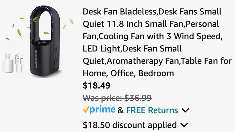 Sismel Desk Fan Bladeless,Desk Fans Small Quiet 11.8 Inch