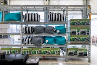 better homes and gardens outdoor bean bag chair on shelves in garden center