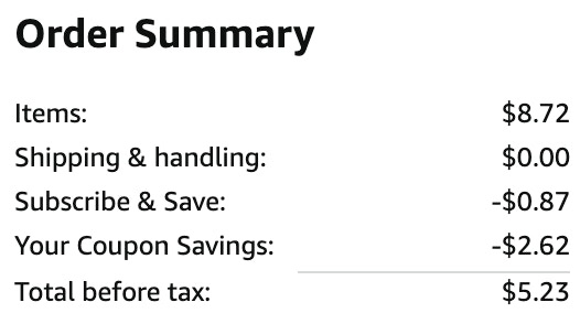 an amazon order summary ending in $5.23