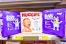 luvs and huggies diapers on store shelf