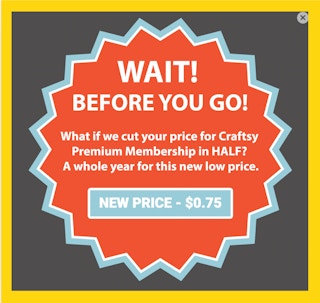 Craftsy $0.75 Offer Pop up