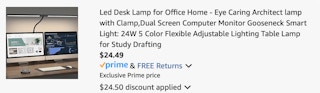 desk lamp Amazon receipt