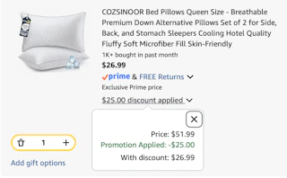 bed pillow Amazon receipt