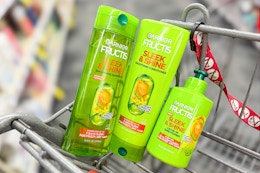 garnier fructis shampoo and conditioner in a shopping cart