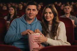 people at the movies eating popcorn 