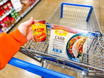 In-store photo taken at Walmart of 2 Old El Paso products in shopping cart