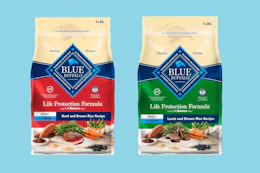 two bags of Blue Buffalo dog food