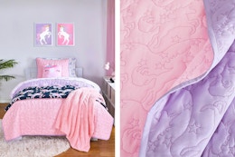 Lifestyle image of the Your Zone Unicorn Quilt Set in bedroom setting