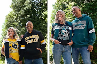 Adiult NFL T-Shirts and Hooded Sweatshirts (2 lifestyle images of an adult couple wearing 2 teams)