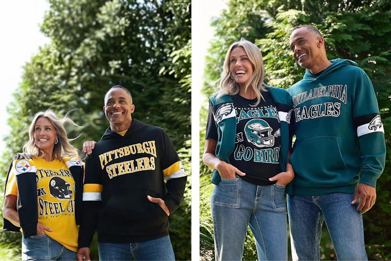 Adiult NFL T-Shirts and Hooded Sweatshirts (2 lifestyle images of an adult couple wearing 2 teams)