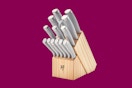 15 piece knife block light wood, grey