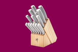 15 piece knife block light wood, grey