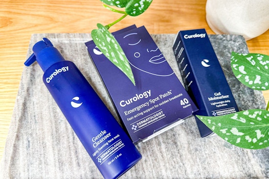 3 curology skincare products on a table at target