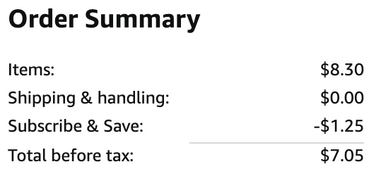 an amazon order summary ending in $7.05