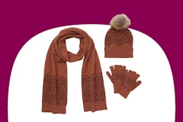 Pioneer Woman Beanie, Scarf, and Gloves Set, Now $5.50 at Walmart (Reg. $22) card image