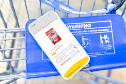 smartphone in a shopping cart displaying a kcl app 1-clip coupon