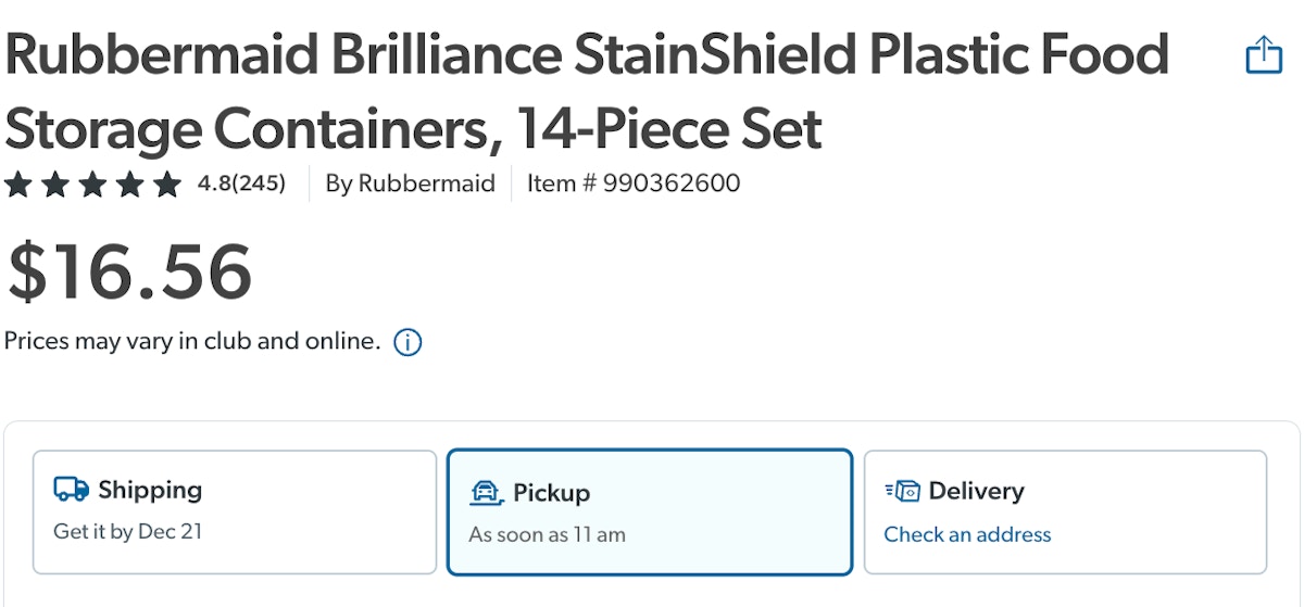 screenshot of a rubbermaid brilliance set for $16.56