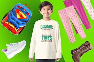 SuperMan backpack, kids' tee, toddler boots, kids sneakers