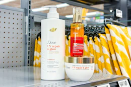 Dove UV Repair shampoo, serum, and hair mask