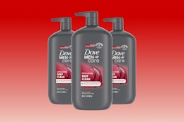 Dove Men+Care Face and Body Wash bottles on KCL template