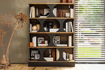 FUFU&GAGA Geometric Bookcase (lifestyle image in home setting near a window)