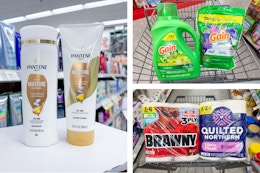collage image of pantene, gain, brawny, and quilted northern