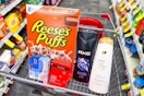reeses puffs cereal, axe body wash, dove shampoo, neutrogena acne patches, and clean & clear skincare in a cart