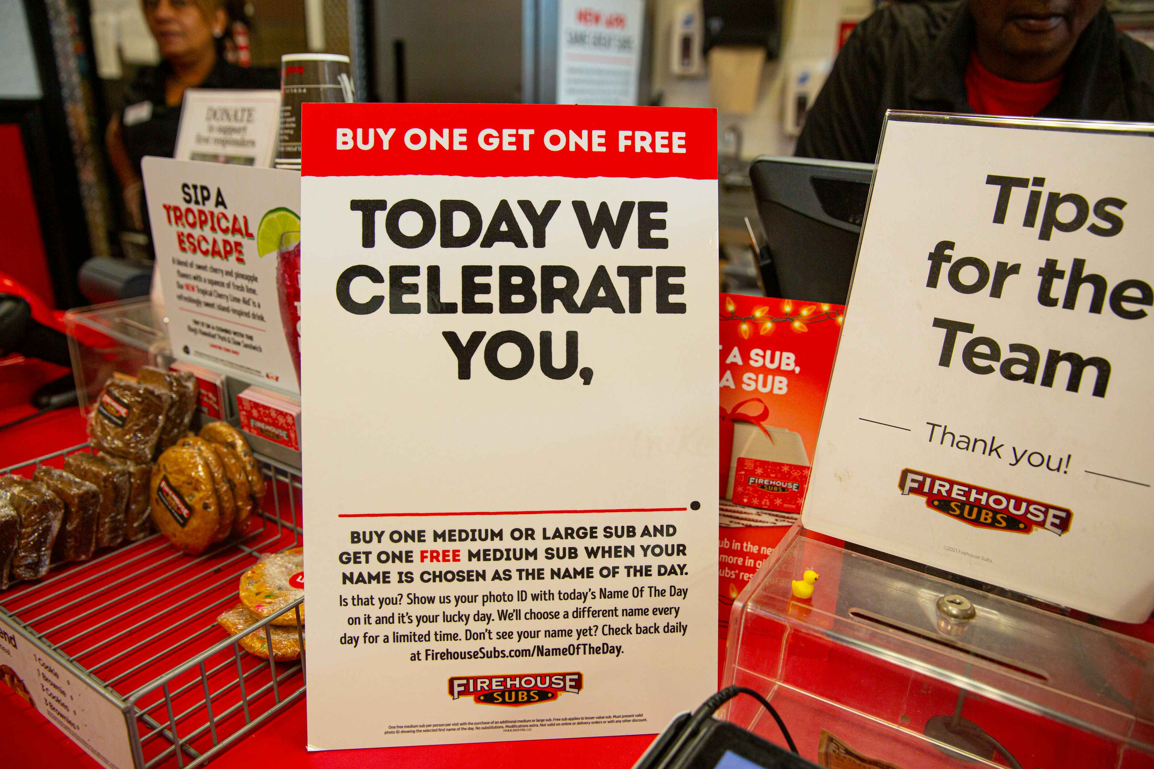 Signage showing offer from Firehouse Subs
