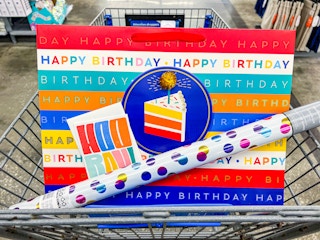 a Hallmark gift bag, card, and wrapping paper