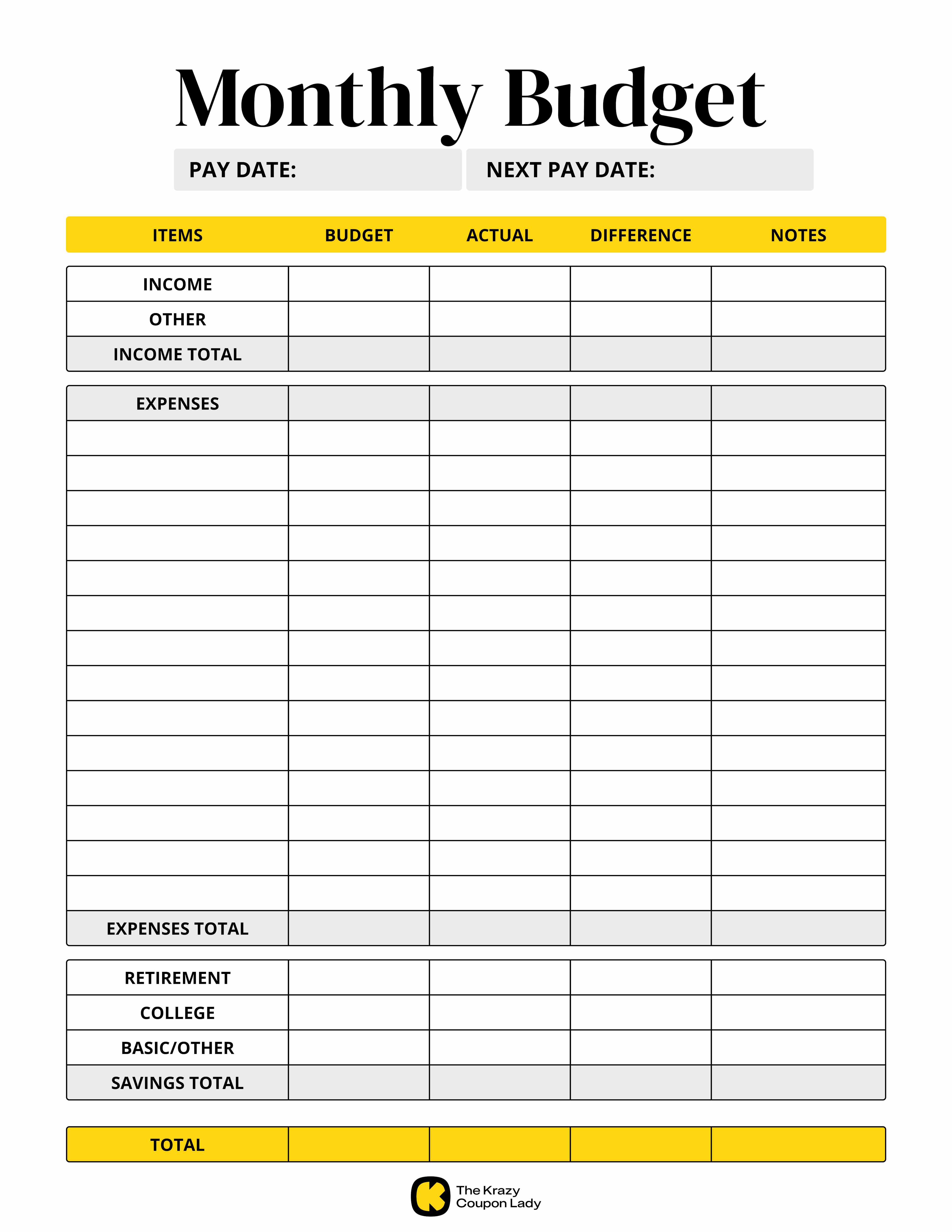 a monthly budget tracker from KCL