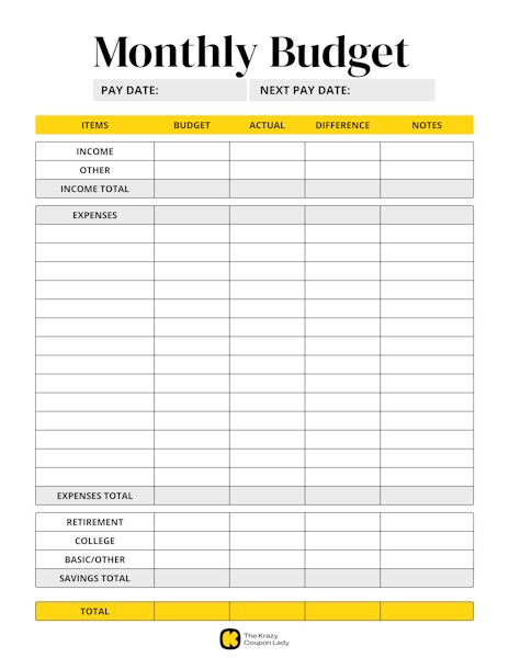 a monthly budget tracker from KCL