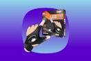 A hand wears a flashlight glove and points. The on-off switch is on the back of the hand, and the light comes from the index finger tip.