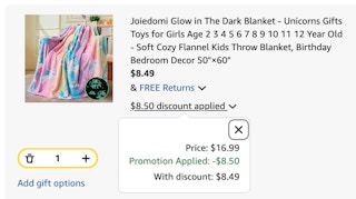 unicorn blanket Amazon receipt