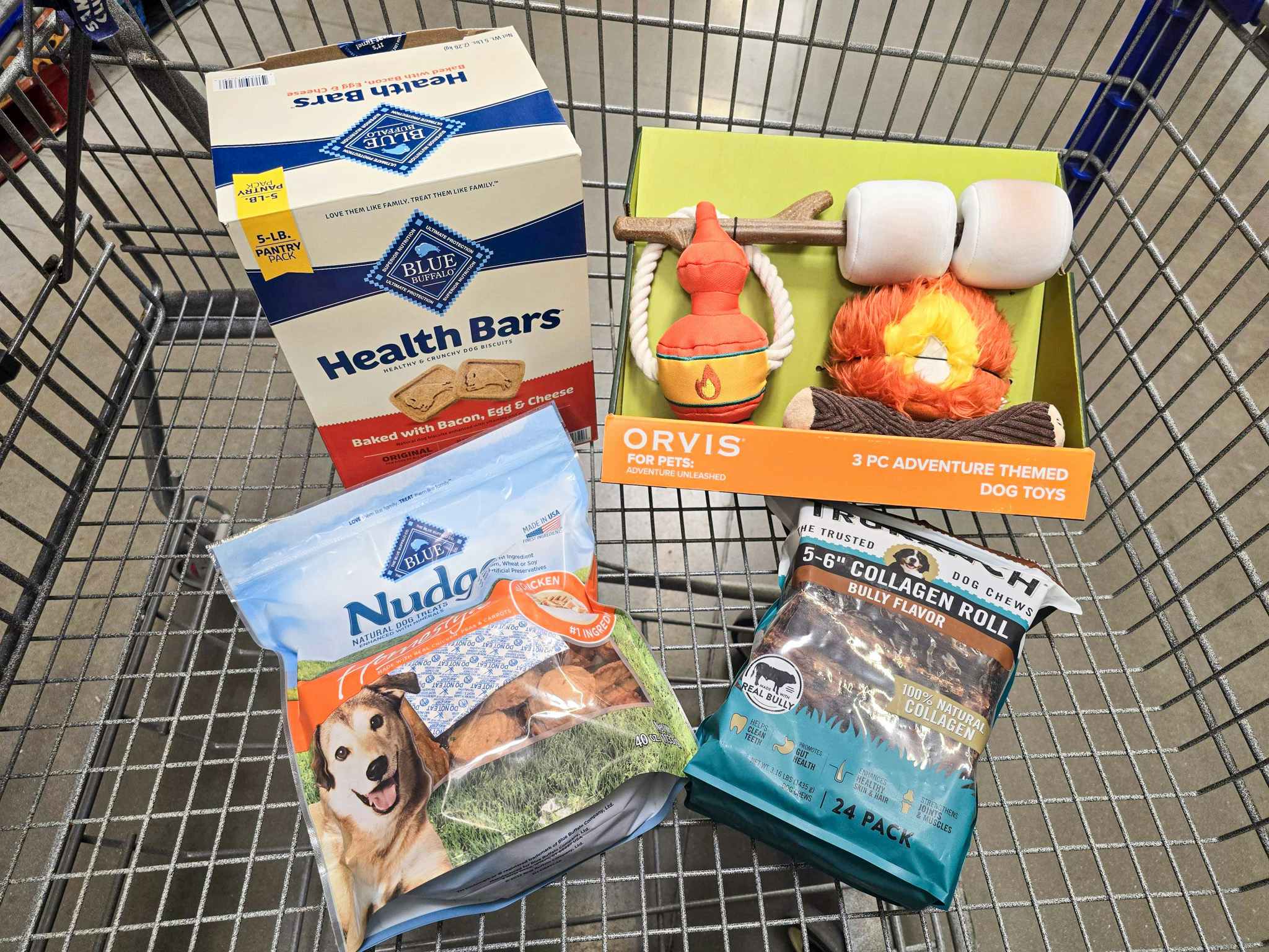 pet supplies in a cart