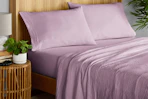 Lifestyle image of the purple haze sheet set from Mainstays