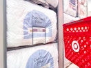Threshold pillows on display at Target with cart off to the side