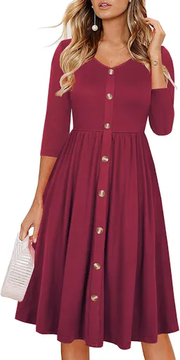 Women's V-Neck Button Down Dress