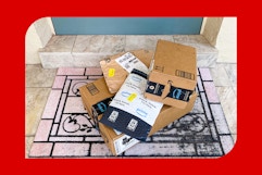 an amazon box being opened