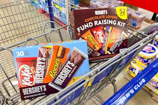 2 variety pack boxes of hersheys candy bars in a cart