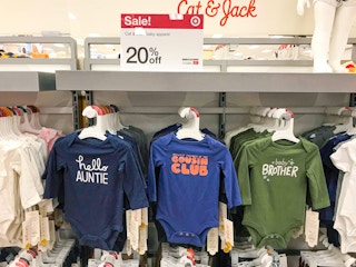 Cat & Jack baby onesie display at Target