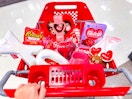 valentine's day clearance items sitting in a target cart