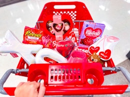 valentine's day clearance items sitting in a target cart