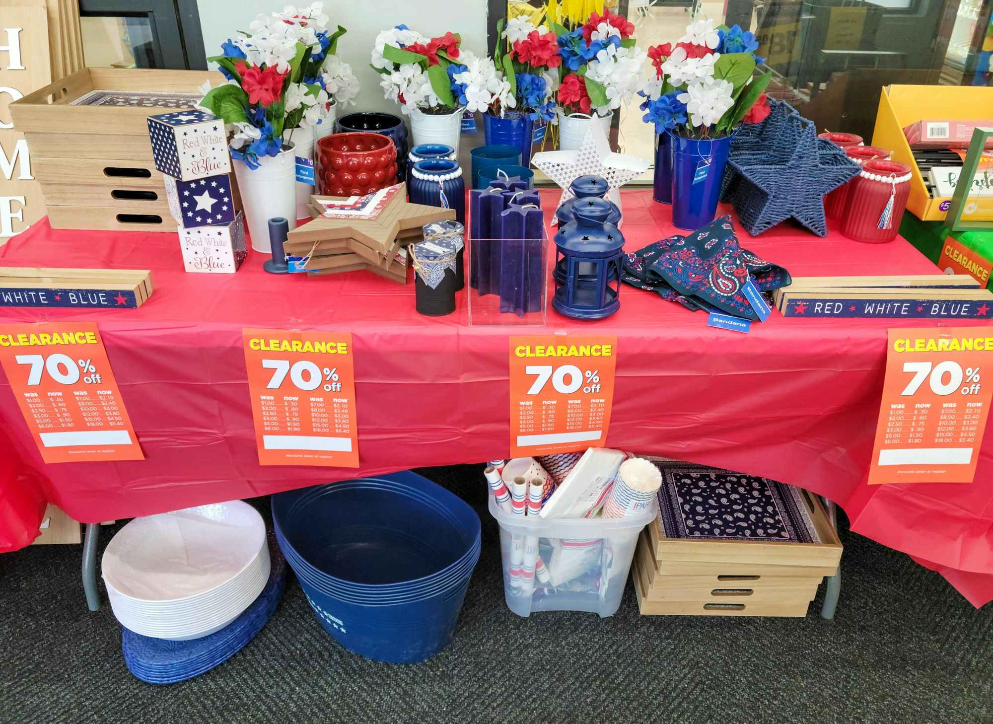 a table of clearance items at Dollar General