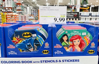 activity books with sales sign at costco