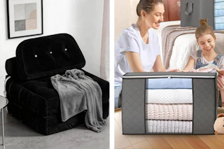 black fold out chair and moving storage bags