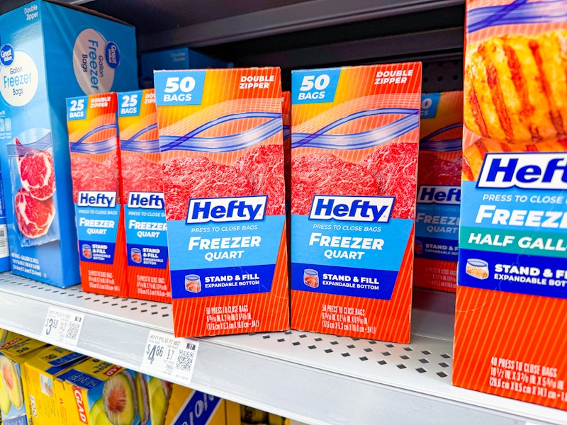 hefty freezer storage bags on walmart shelf