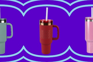 teal, red, and pink tumbler